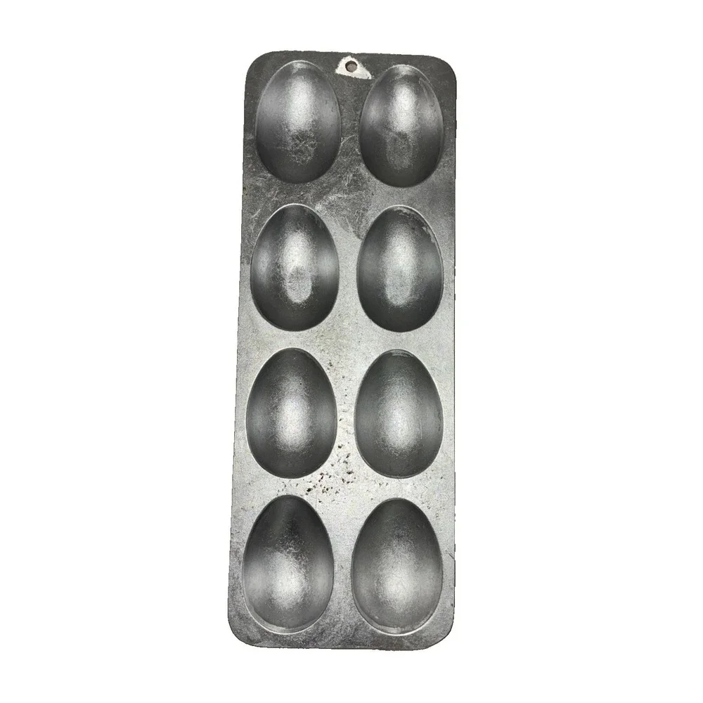 VTG Heavy Aluminum Cast Metal 8 Egg Candy Baking Mold Easter Farm Industrial Art